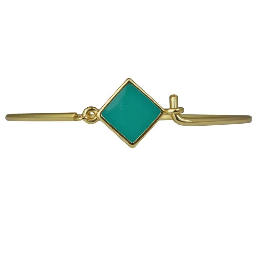 Hinged Wire Bangle - Teal Clasp (Goldtone)